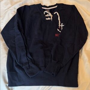 MV Sport Navy Blue Lace-Up Sweatshirt with Anchor Graphic